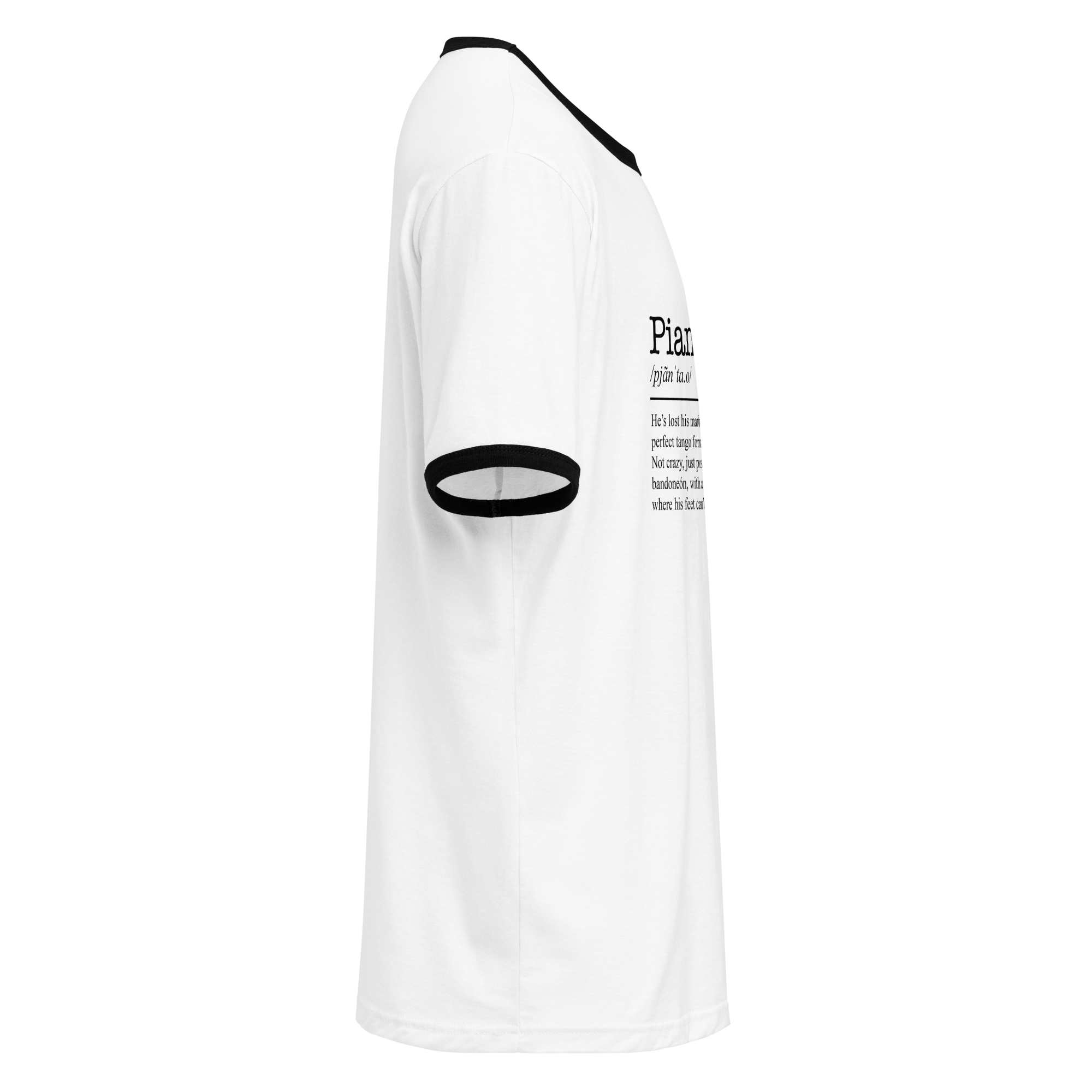 Unisex white ringer t-shirt with black trim right view