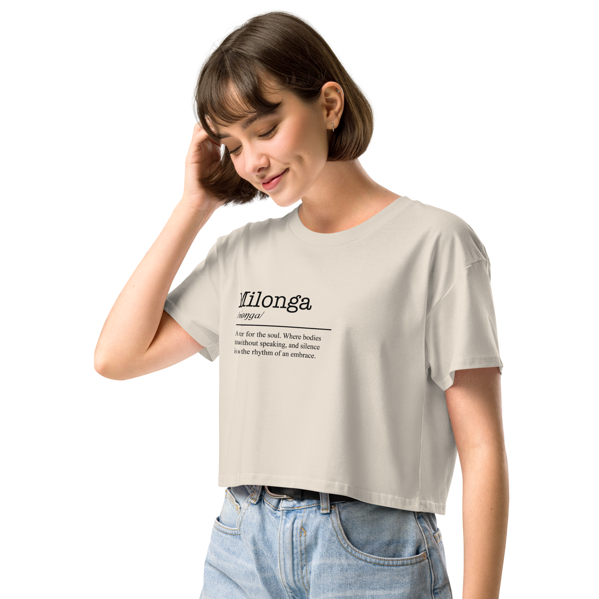 Women's bone white crop top left front view