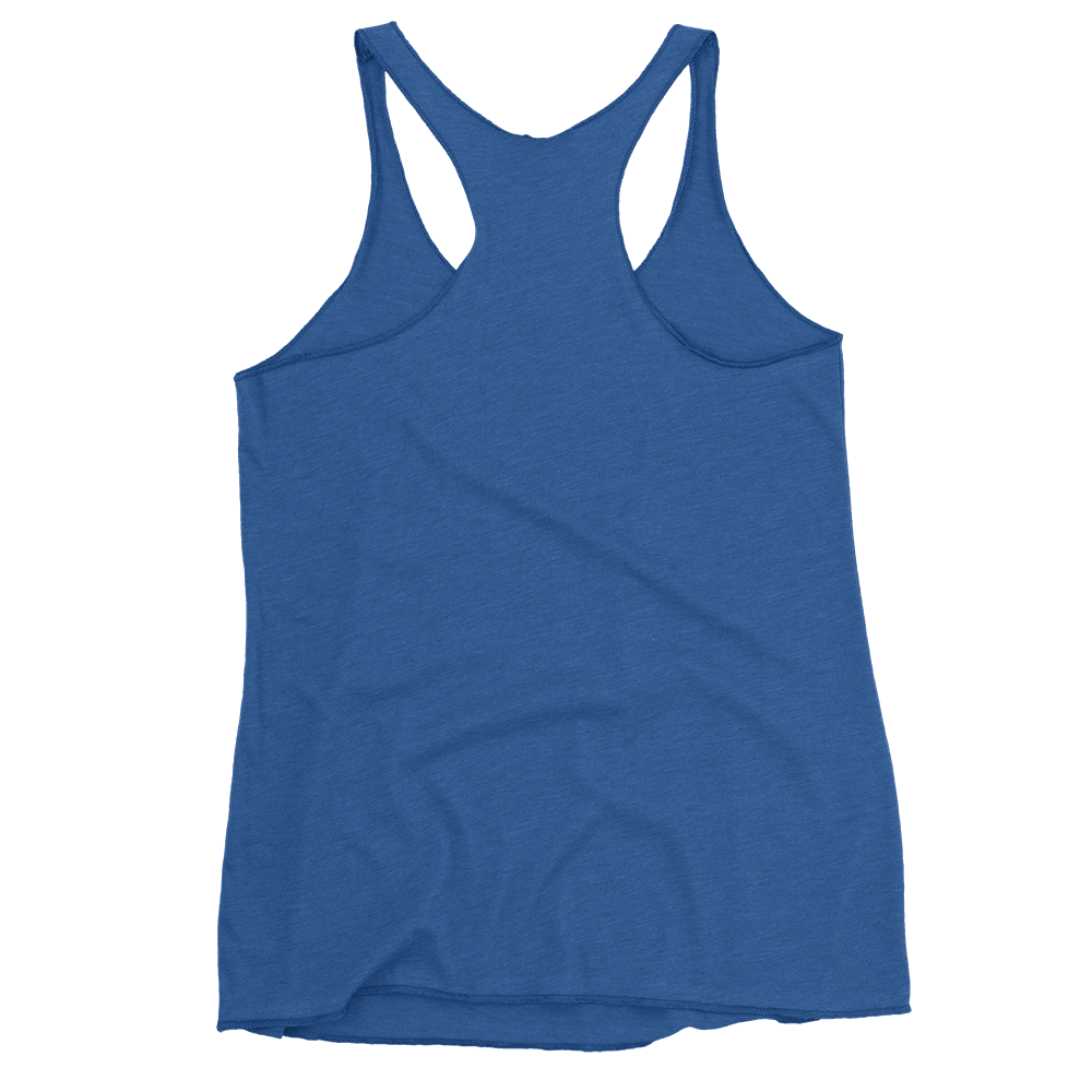 Women's royal blue racerback tank top back view