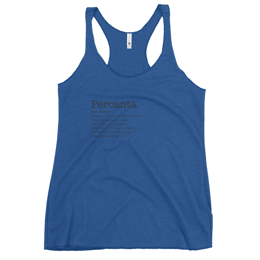 Women's royal blue racerback tank top front view