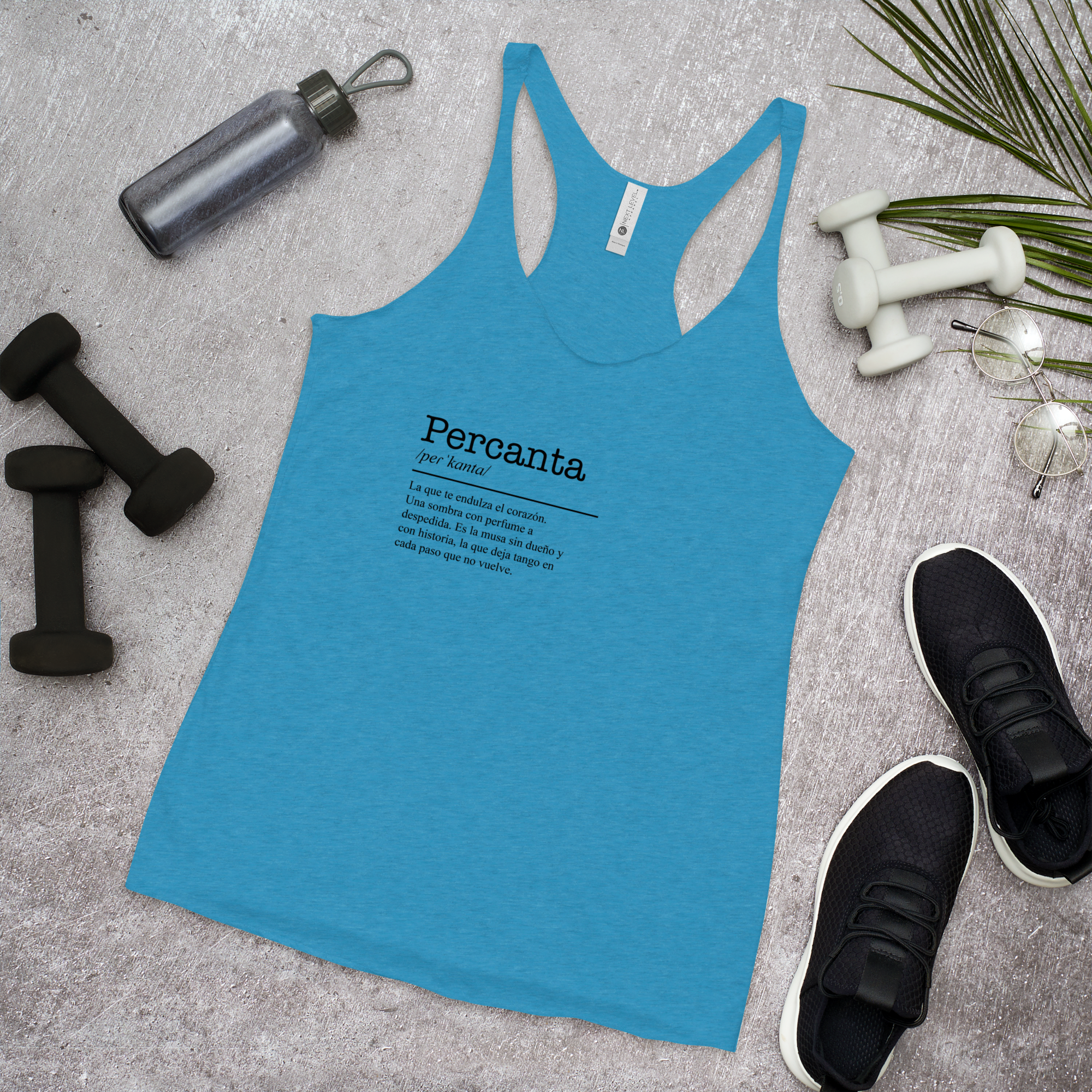 Women's turquoise racerback tank top front view