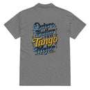 Gray t-shirt with colorful text design on the back against a white background