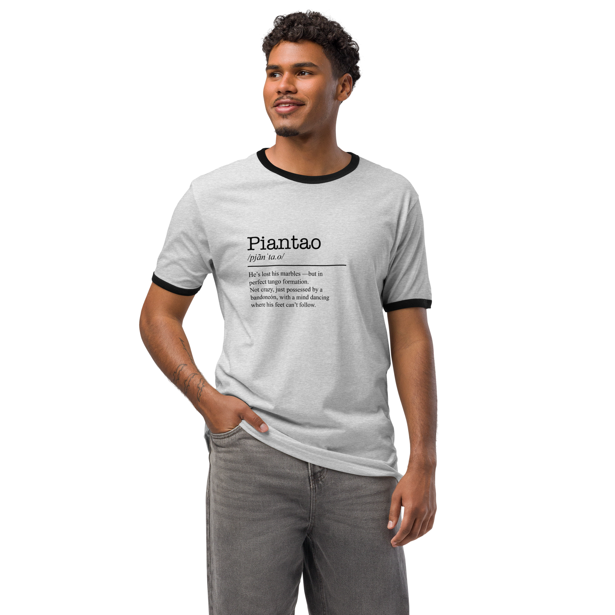 Unisex heather ringer t-shirt with black trim front view