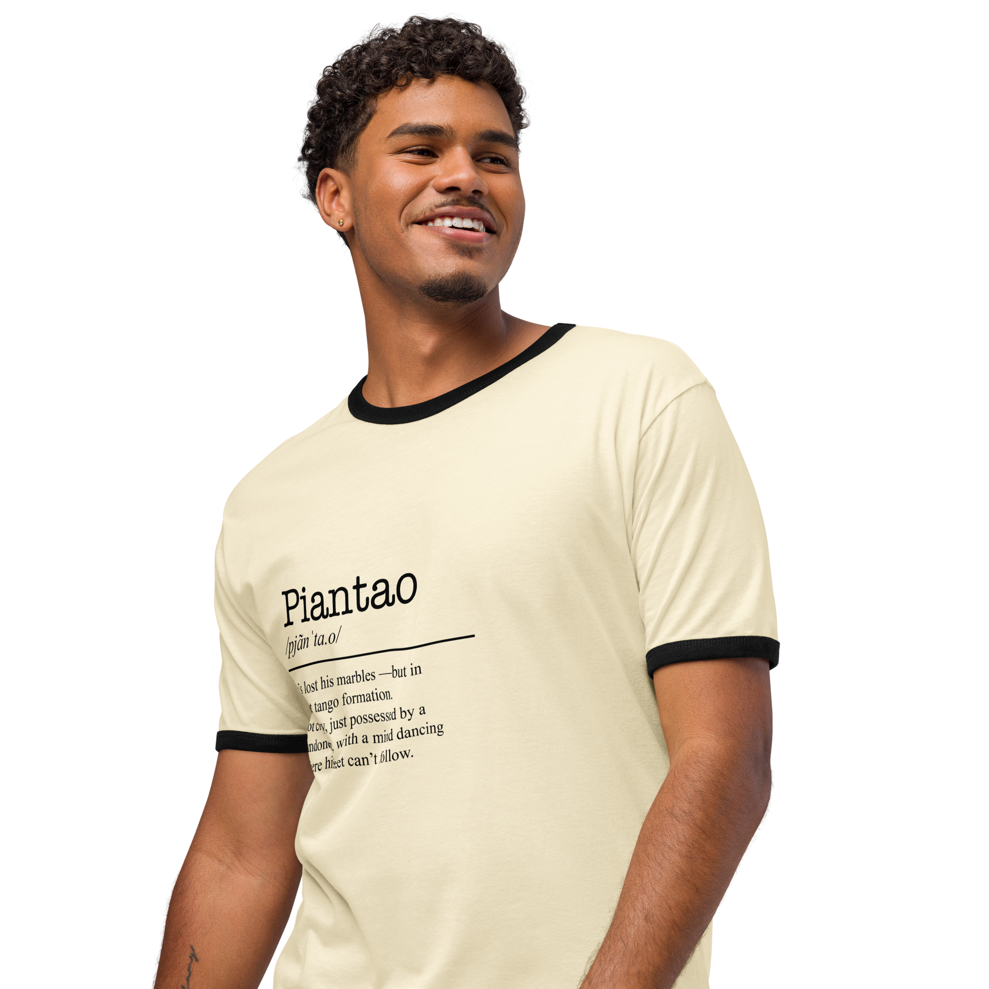 Unisex natural ringer t-shirt left front view