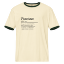 Unisex natural ringer t-shirt with green trim front view