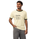 Unisex natural ringer t-shirt with green trim front view