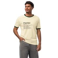 Unisex natural ringer t-shirt with green trim front view