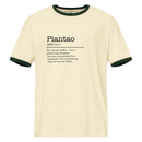 Unisex natural ringer t-shirt with green trim front view
