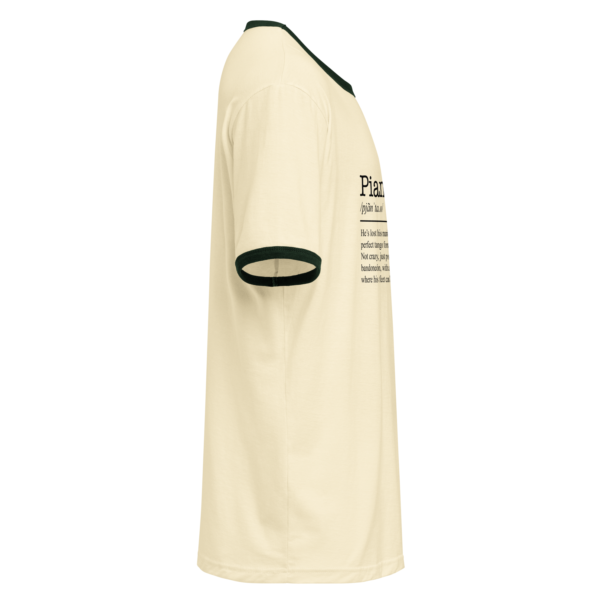 Unisex natural ringer t-shirt with green trim right view