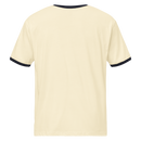 Unisex natural ringer t-shirt with navy trim back view