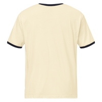 Unisex natural ringer t-shirt with navy trim back view
