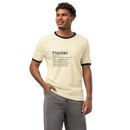 Unisex natural ringer t-shirt with navy trim front view