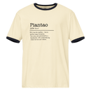 Unisex natural ringer t-shirt with navy trim front view