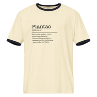Unisex natural ringer t-shirt with navy trim front view