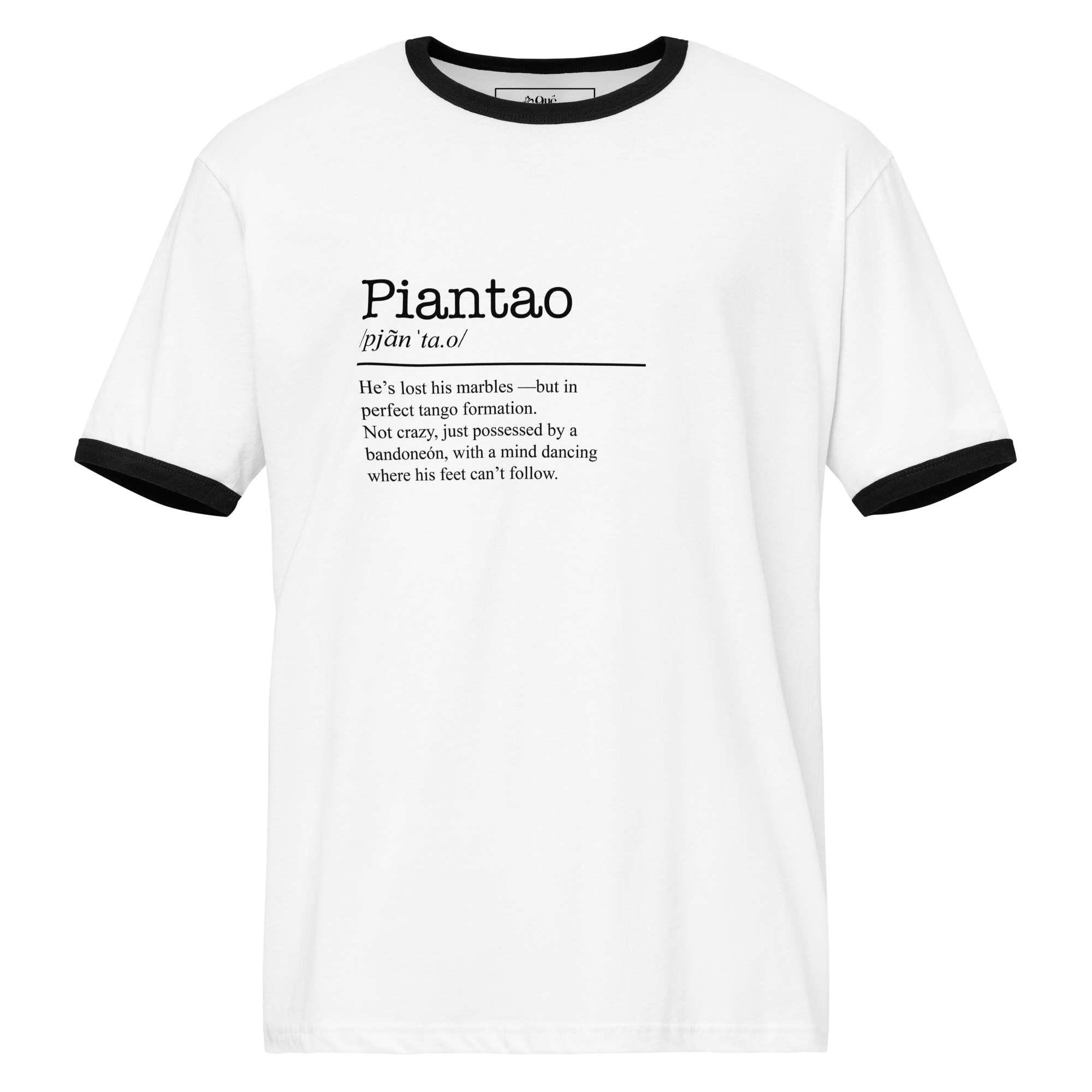 Unisex white ringer t-shirt with black trim front view