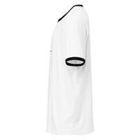 Unisex white ringer t-shirt with black trim left view
