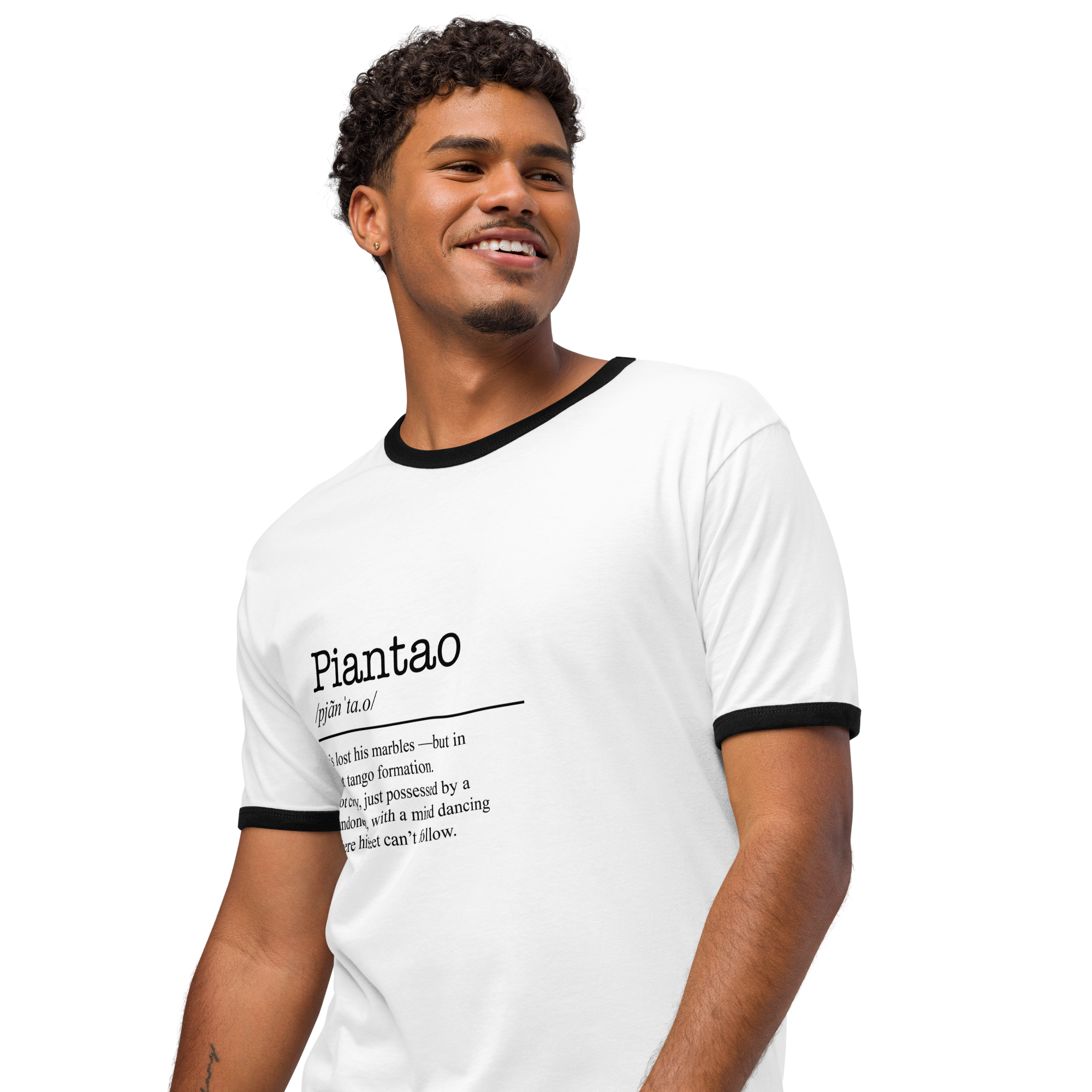 Unisex white ringer t-shirt left front view