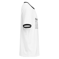 Unisex white ringer t-shirt with black trim right view