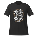 Black t-shirt with white and gold text on a white background