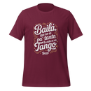Maroon t-shirt with white and yellow text on a white background