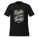 Black t-shirt with white and gold text on a white background