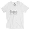 White t-shirt with black text on a white background