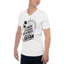 Man wearing a white t-shirt with black text and graphics on a white background