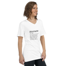 Unisex white v-neck t-shirt right front view