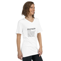 Unisex white v-neck t-shirt right front view
