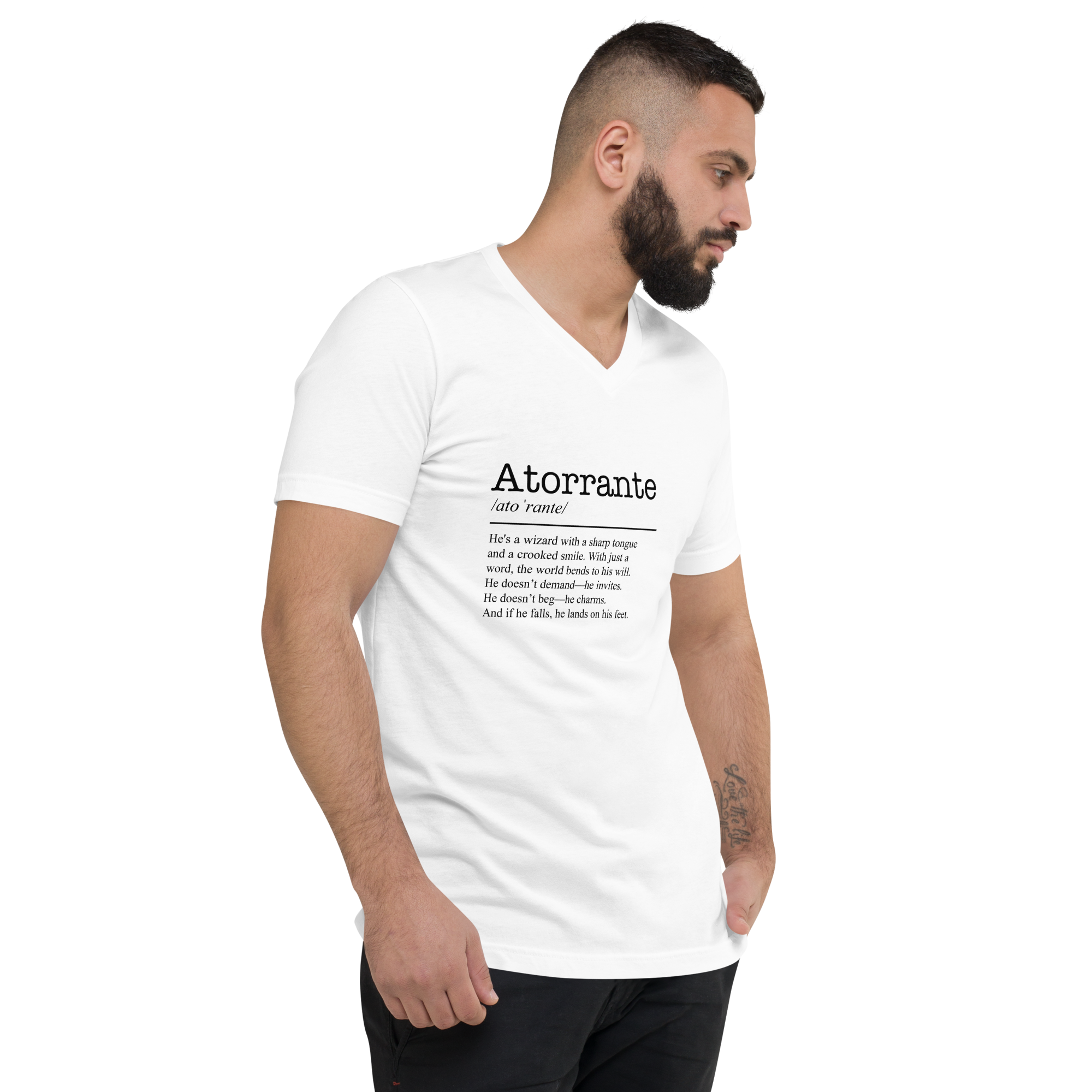 Unisex white v-neck t-shirt right front view