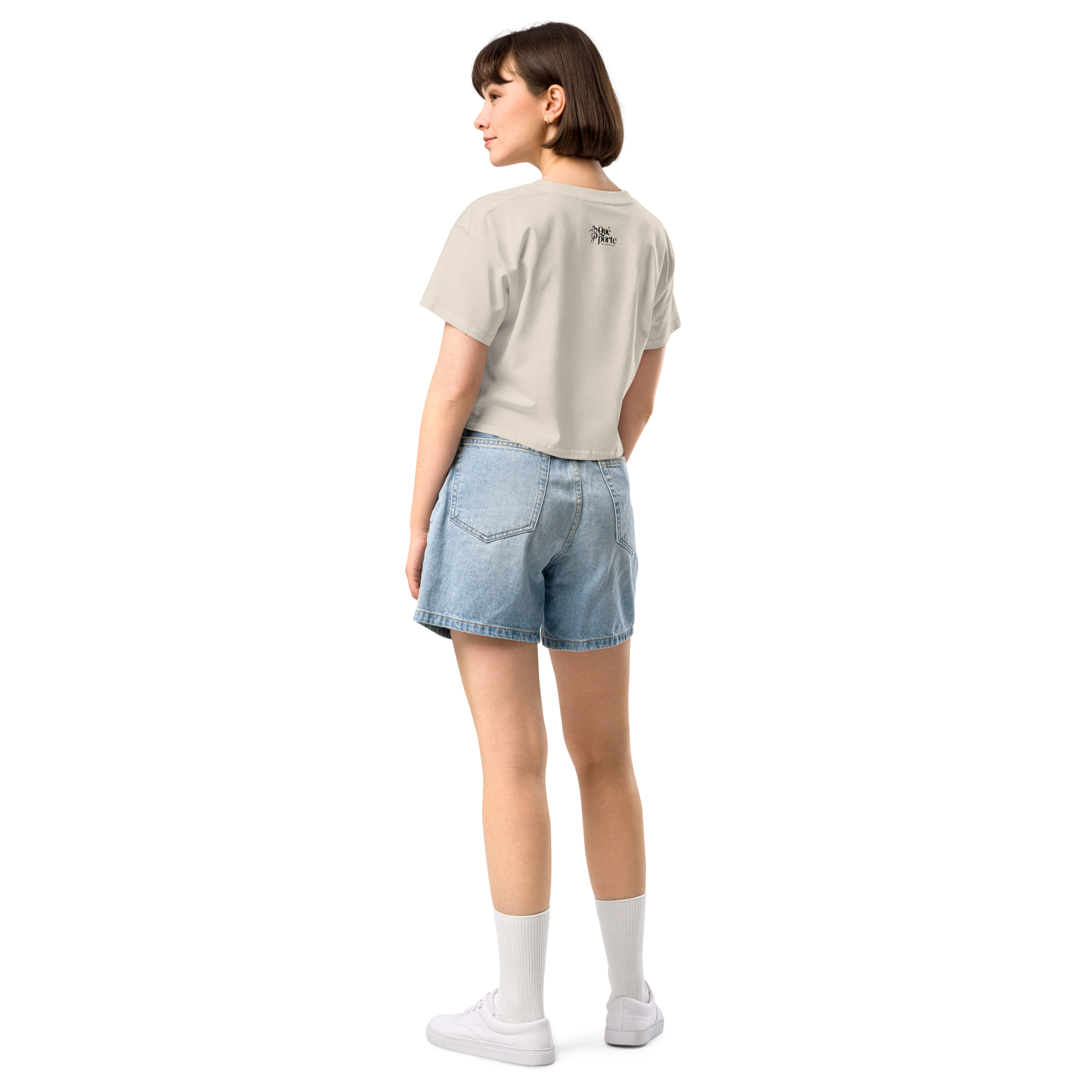 Women's bone white crop top back view