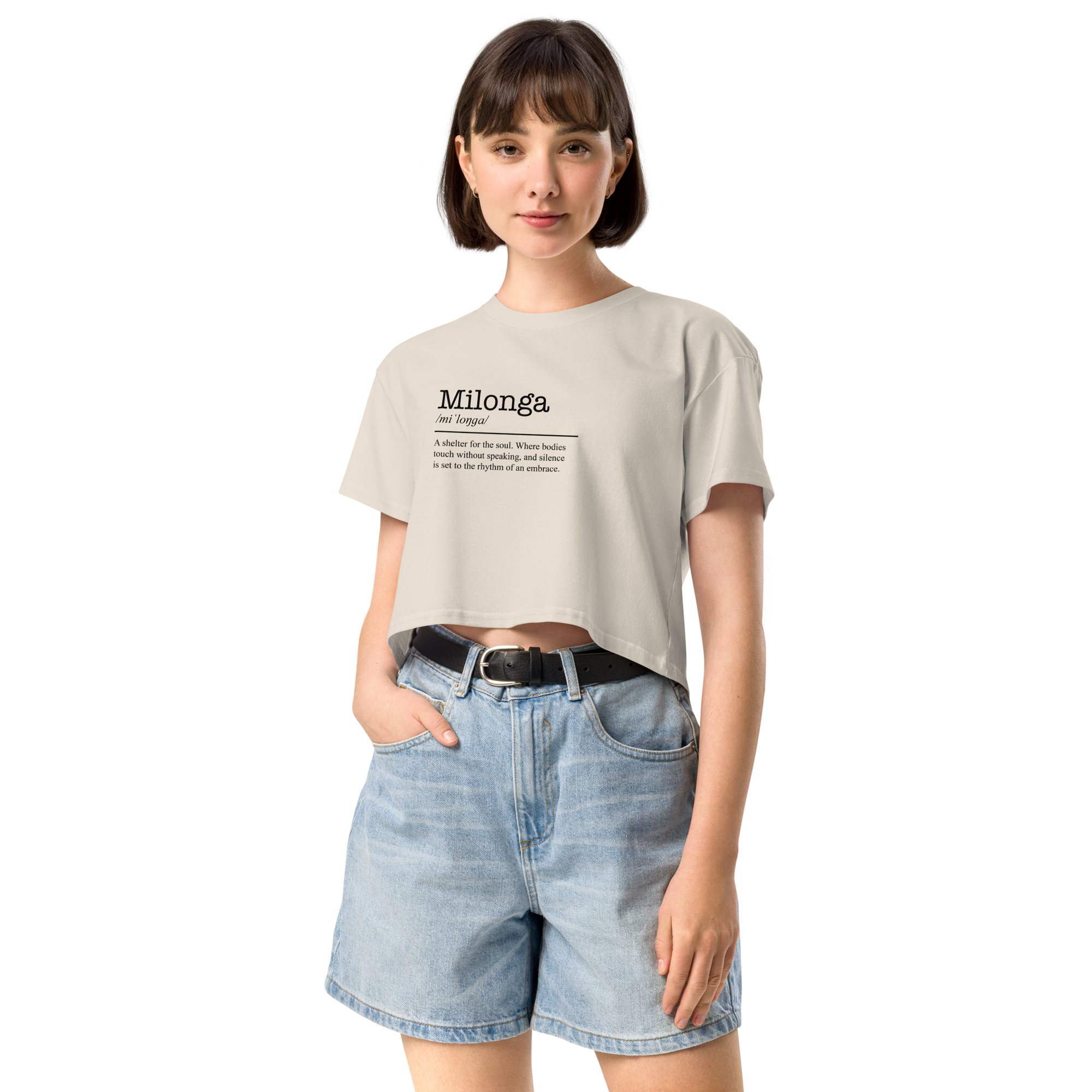 Women's bone white crop top front view