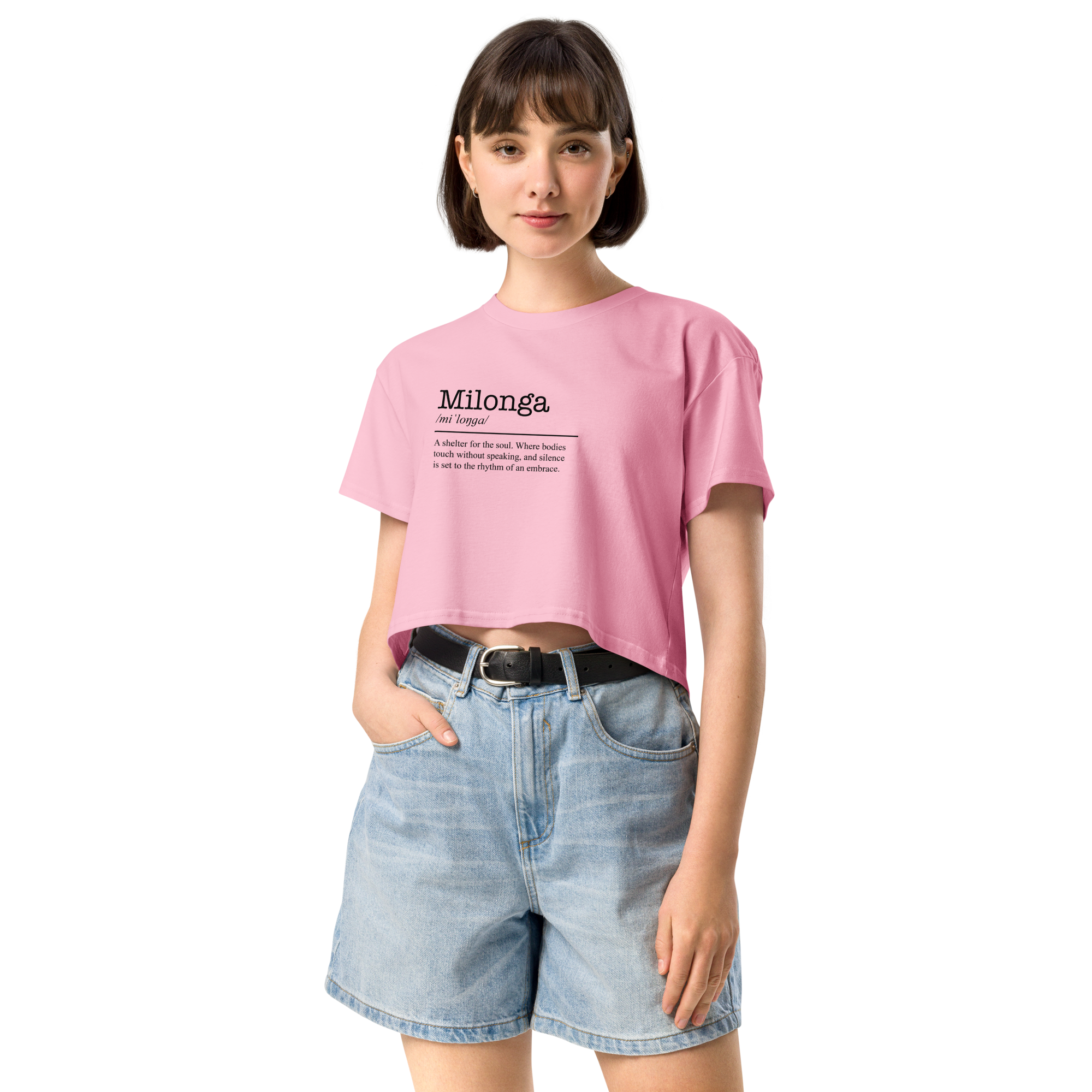 Women's bubblegum pink crop top front view