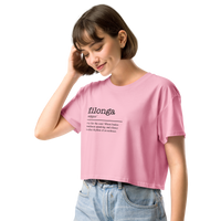 Women's bubblegum pink crop top left front view