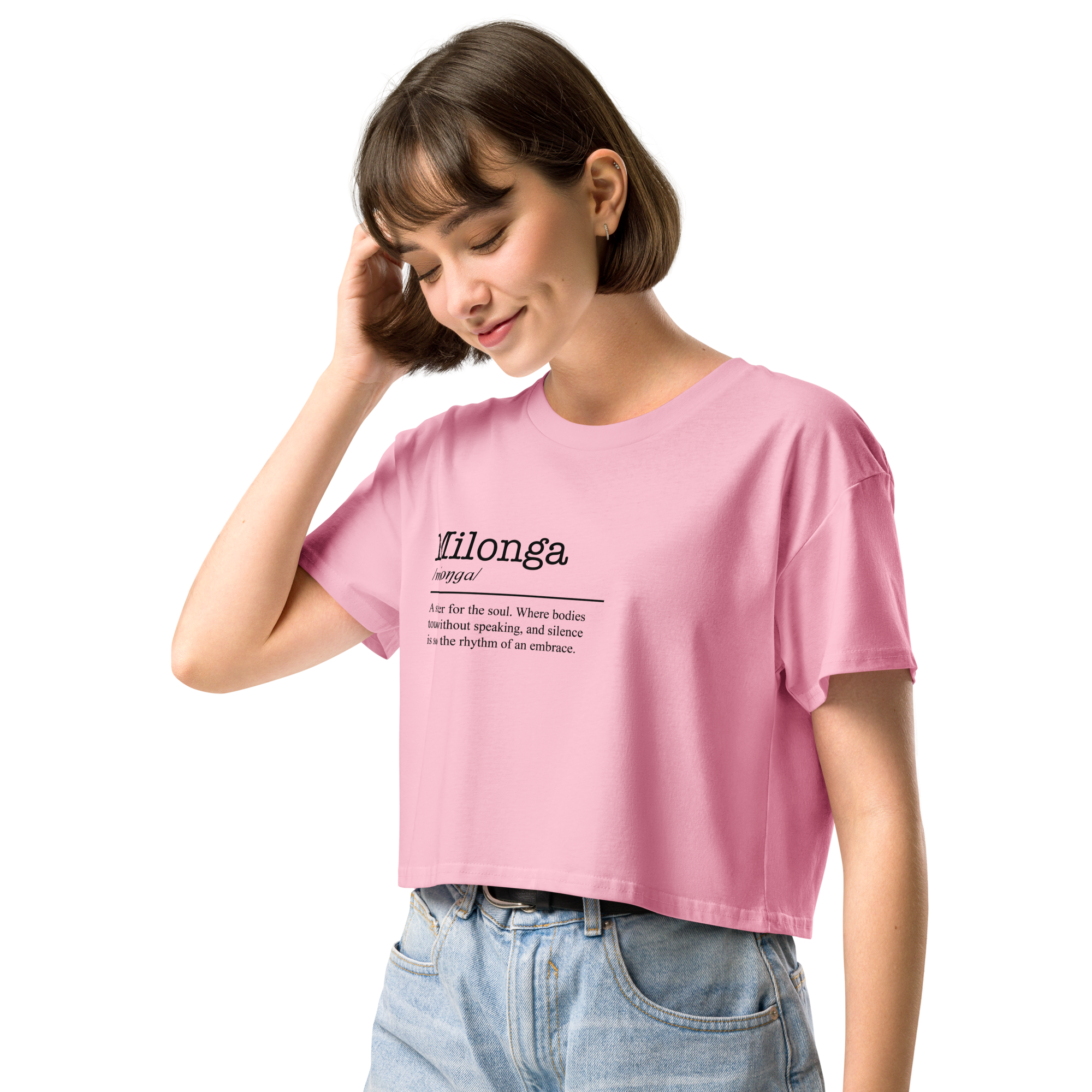 Women's bubblegum pink crop top left front view