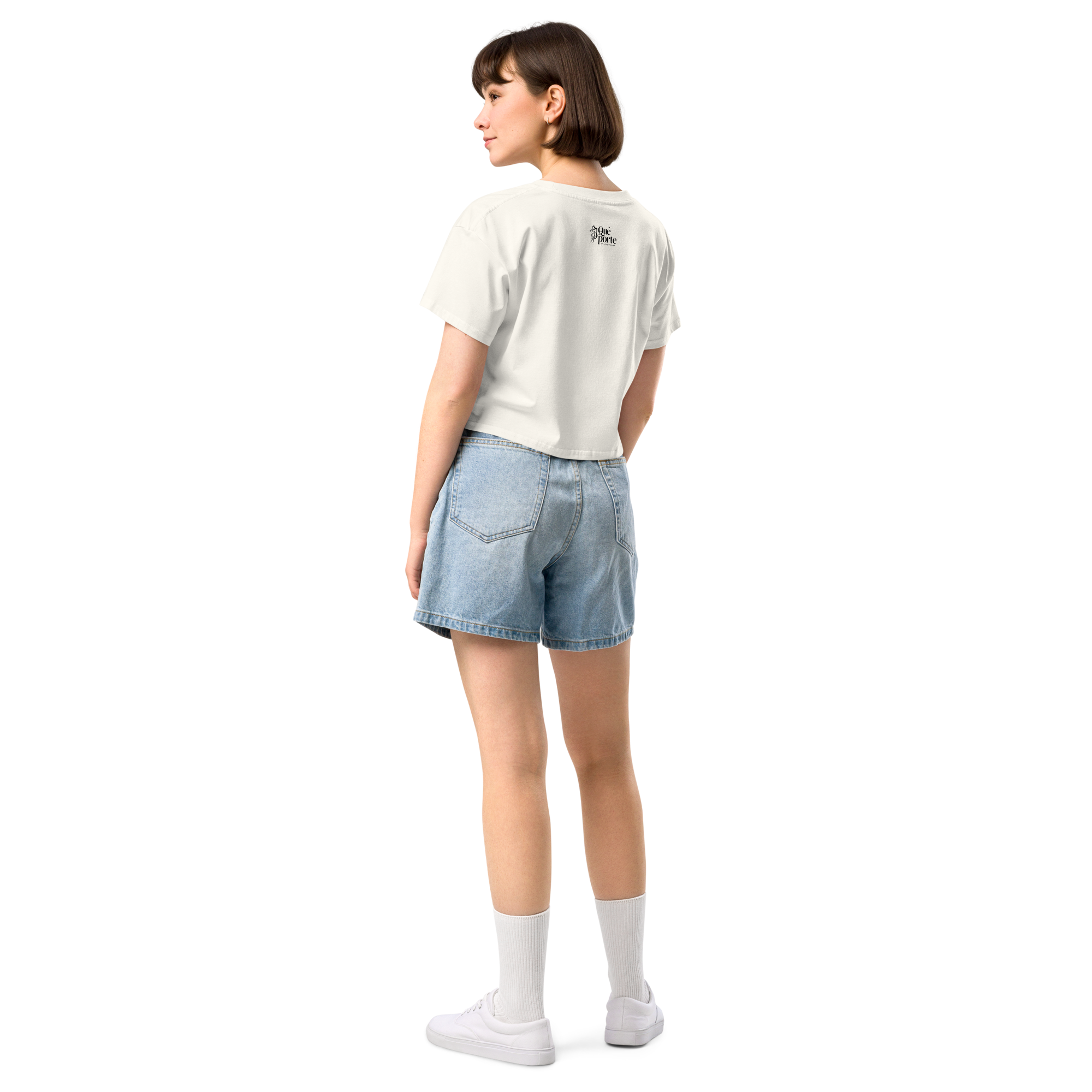Women's ecru crop top back view