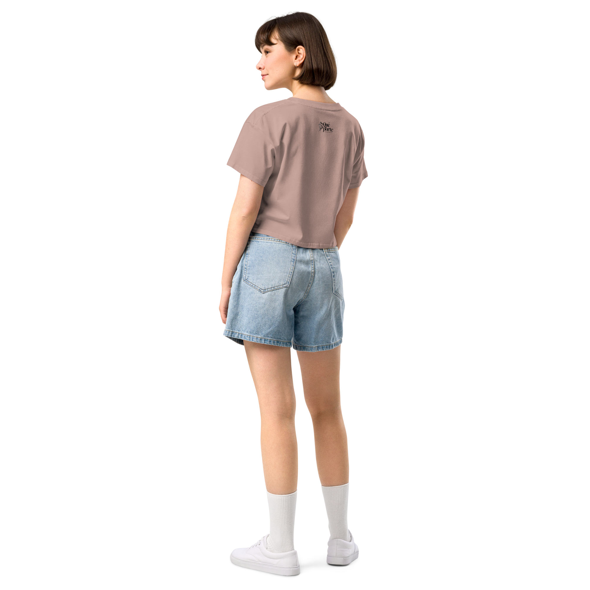 Women's hazy pink crop top back view