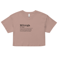 Mauve crop top with black text on a white background