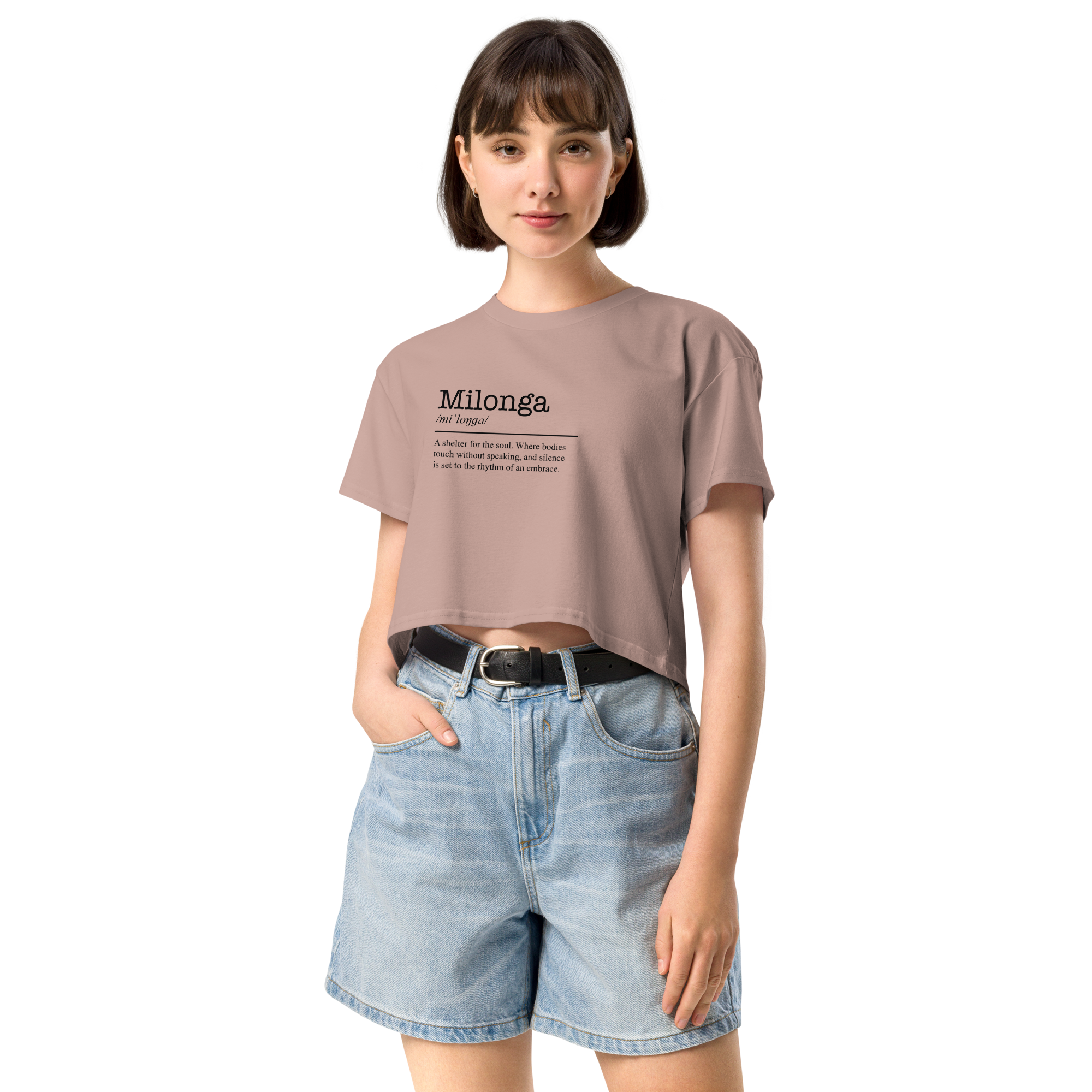 Women's hazy pink crop top front view