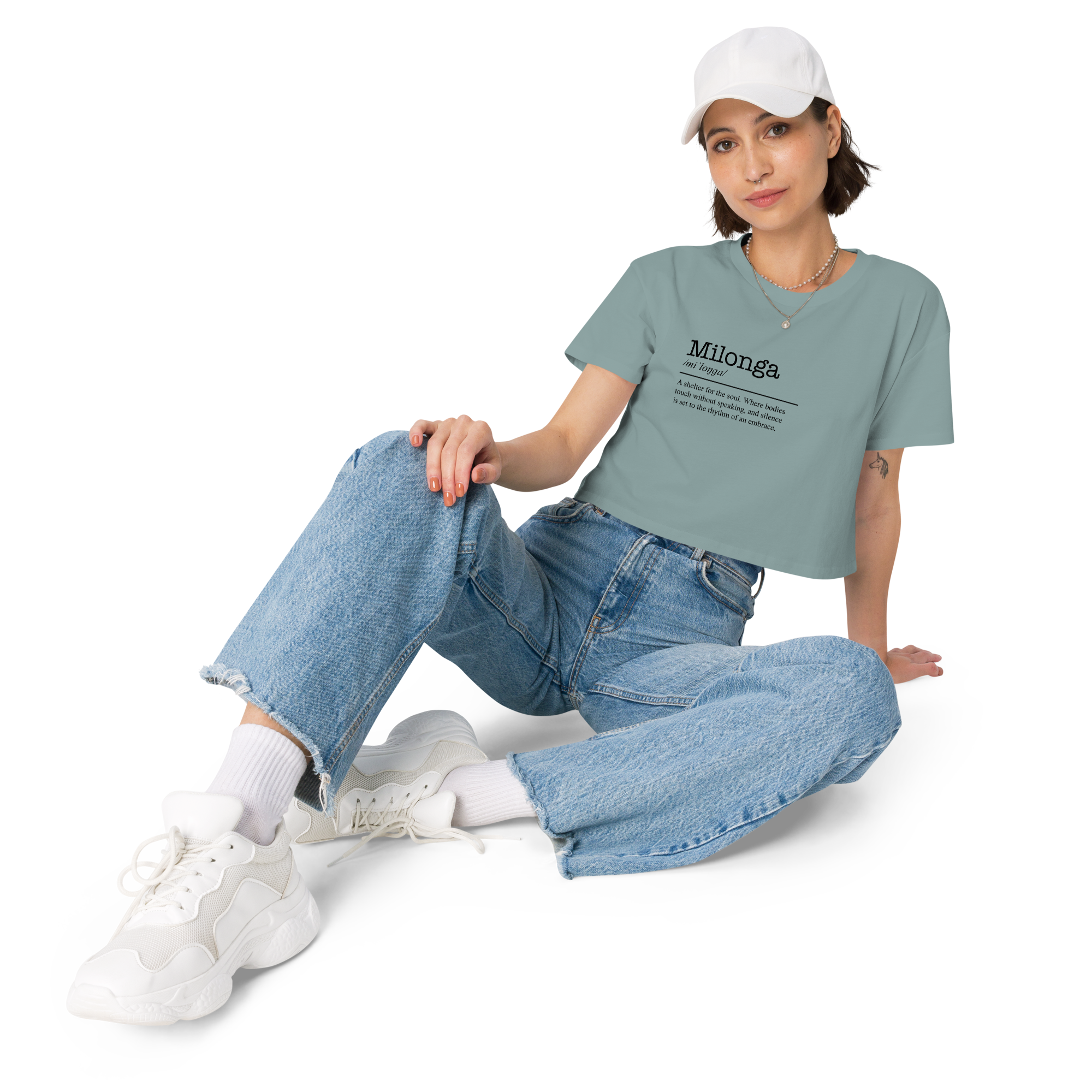 Women's mineral blue crop top front view