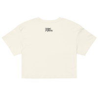 Beige t-shirt with a logo on the chest against a white background