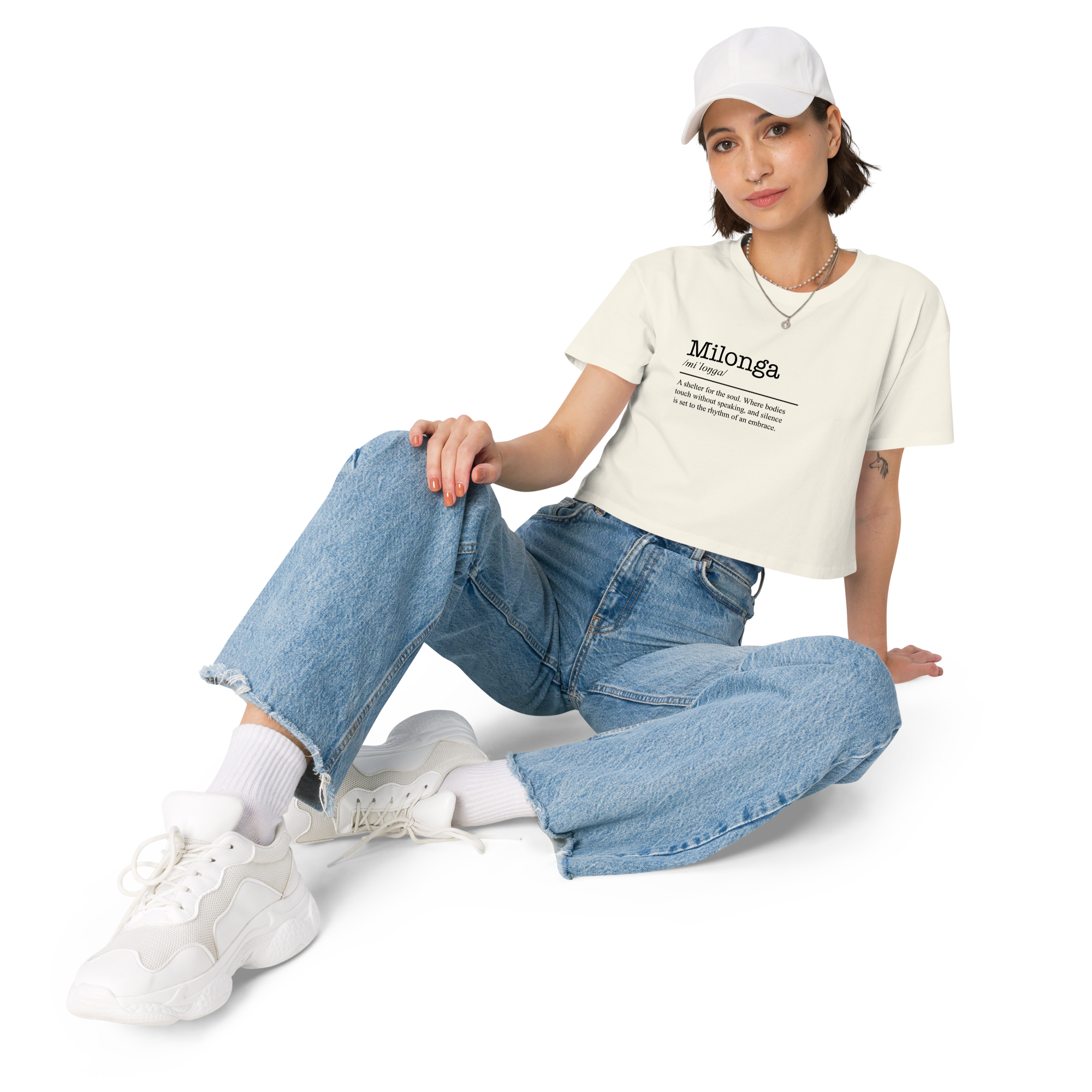 Women's natural beige crop top front view
