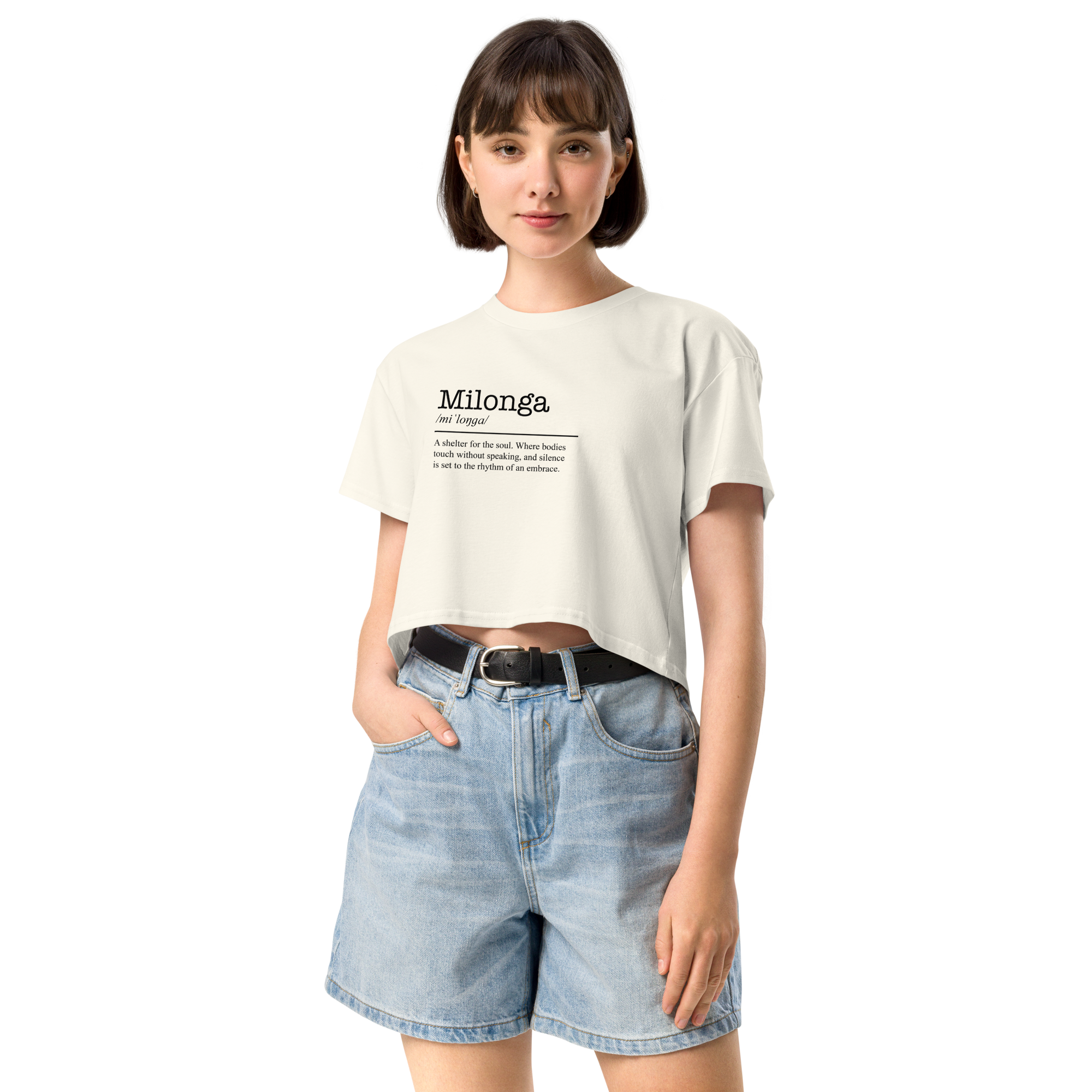 Women's natural beige crop top front view