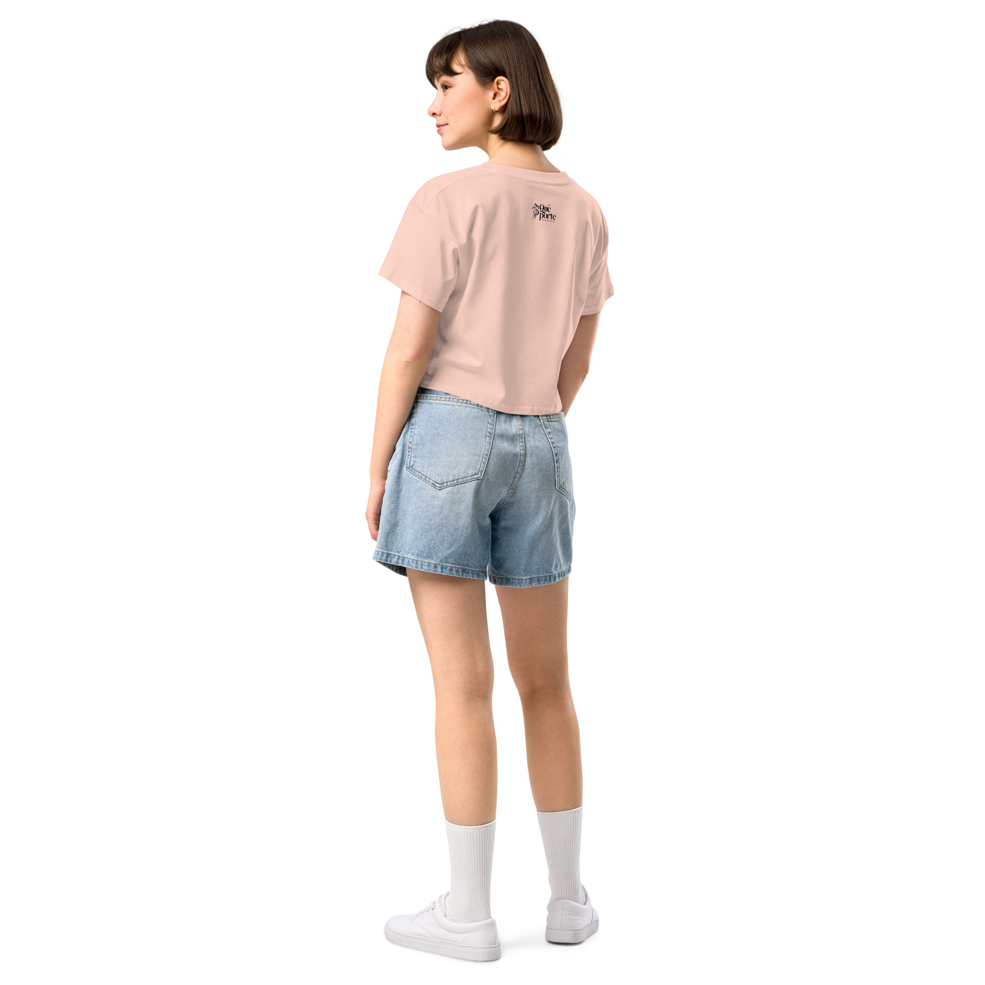 Women's pale pink crop top back view