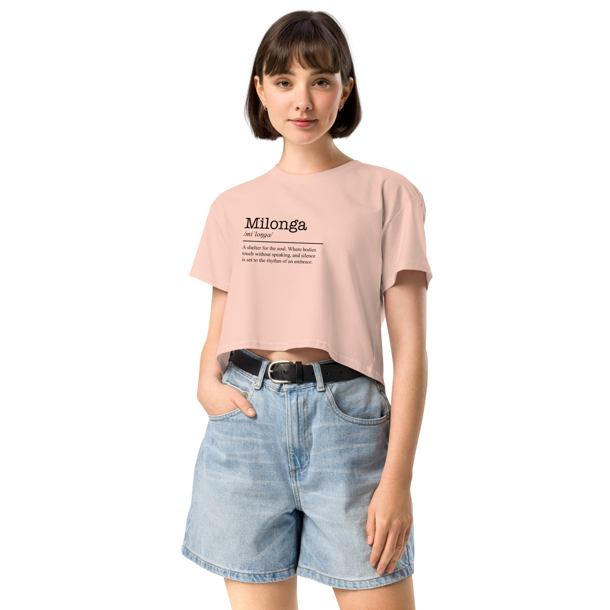 Women's pale pink crop top front view