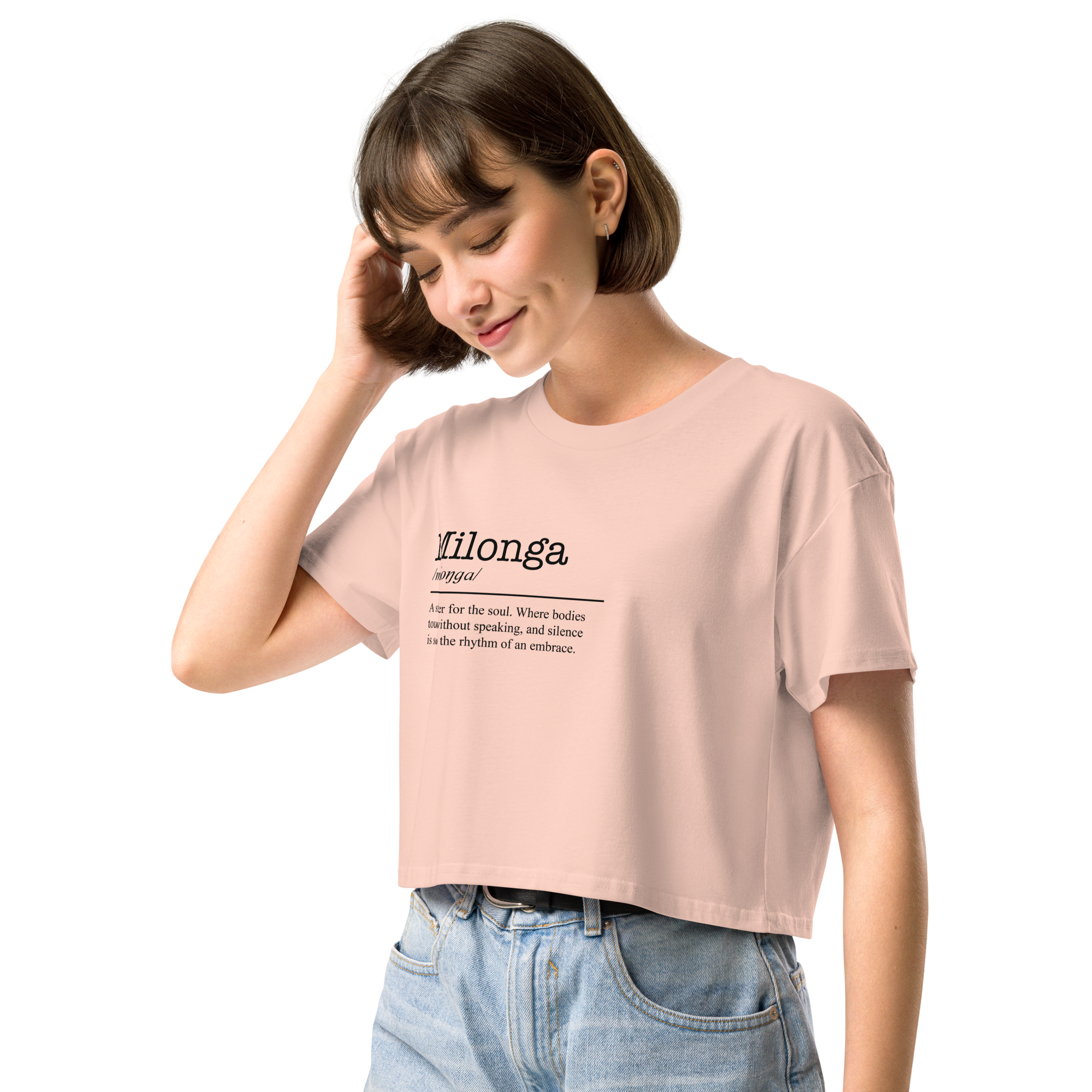 Women's pale pink crop top left front view