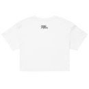 White t-shirt with a black logo on a white background
