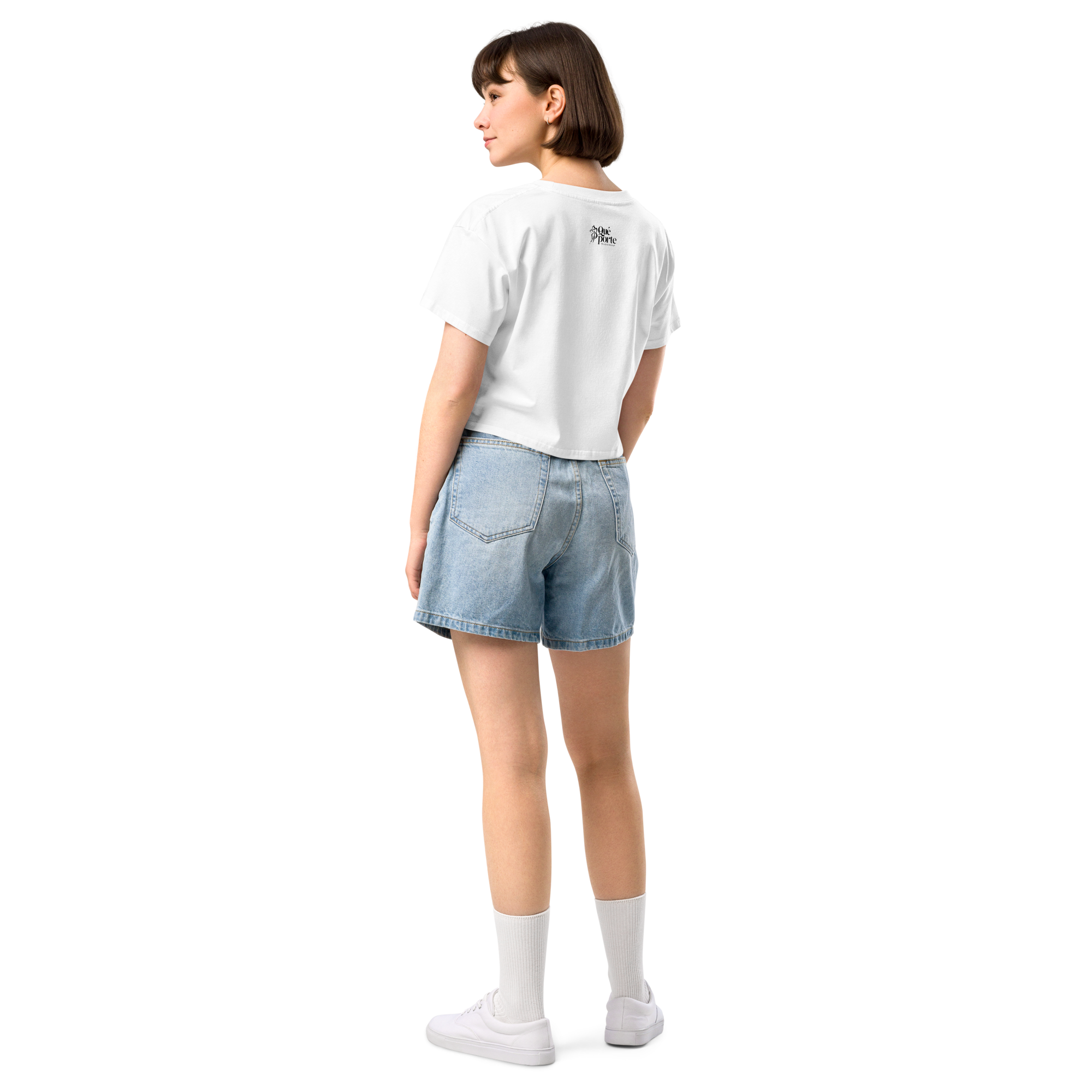 Women's white crop top back view