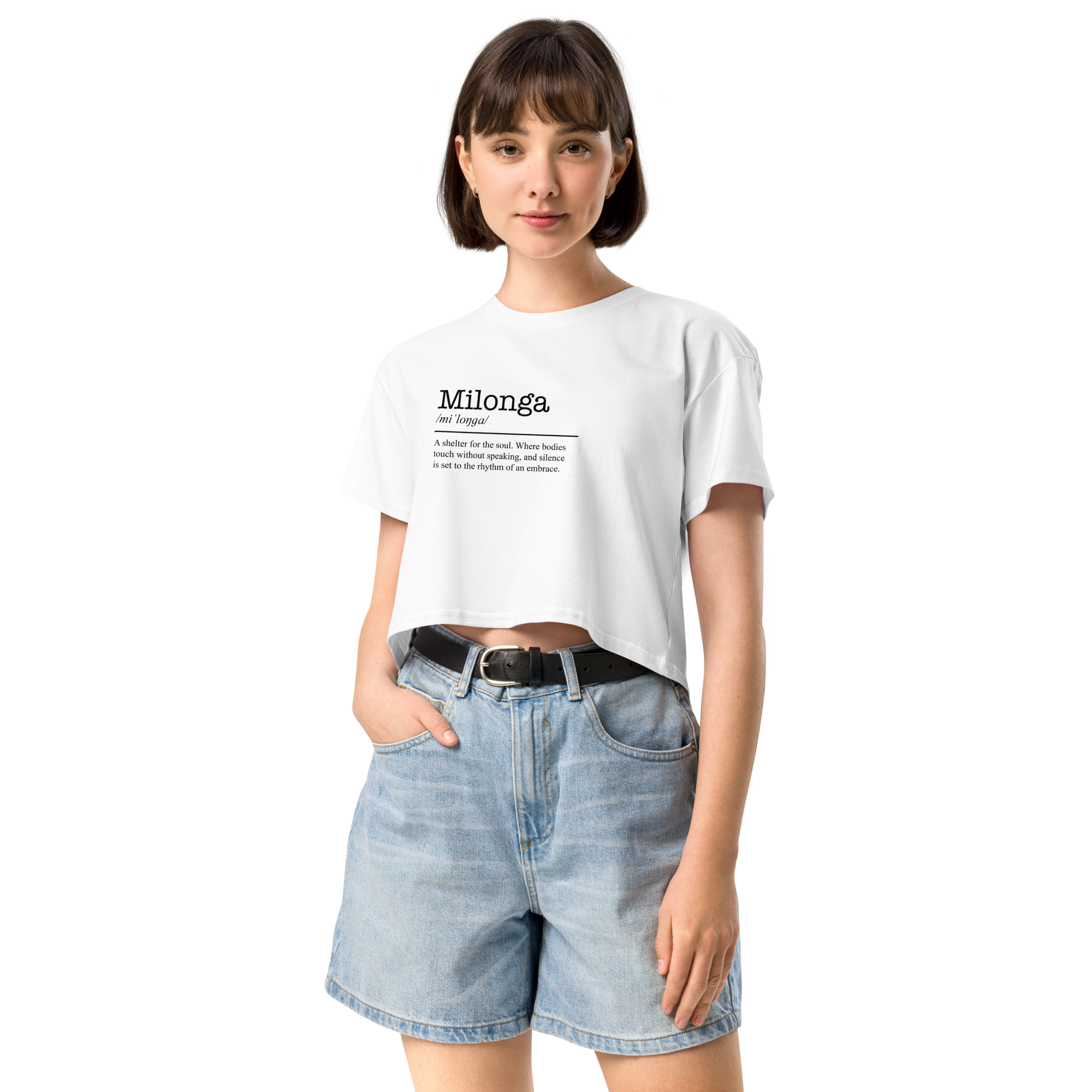 Women's white crop top front view