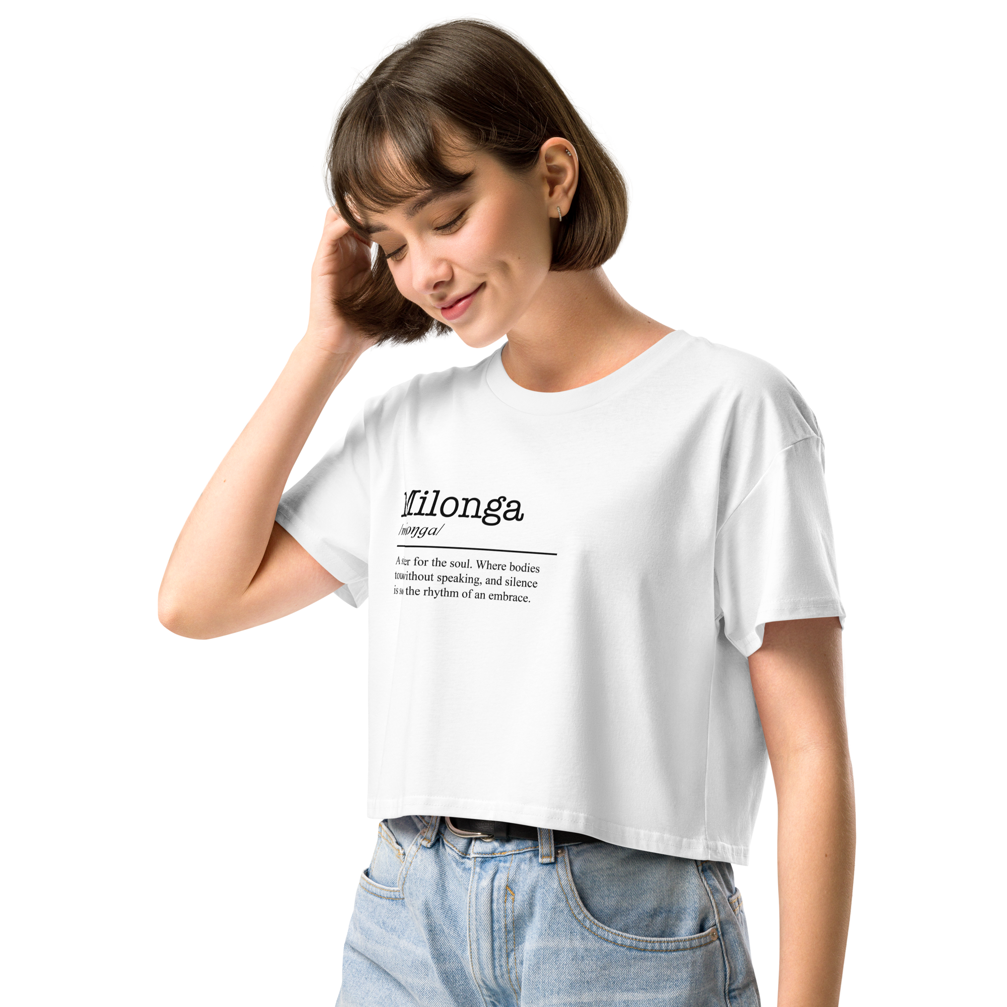 Women's white crop top left front view